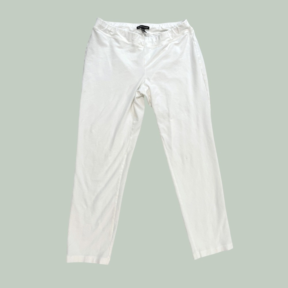 Eileen Fisher Womens White Stretch Straight Leg Pull On Pants Office Rich Sz S